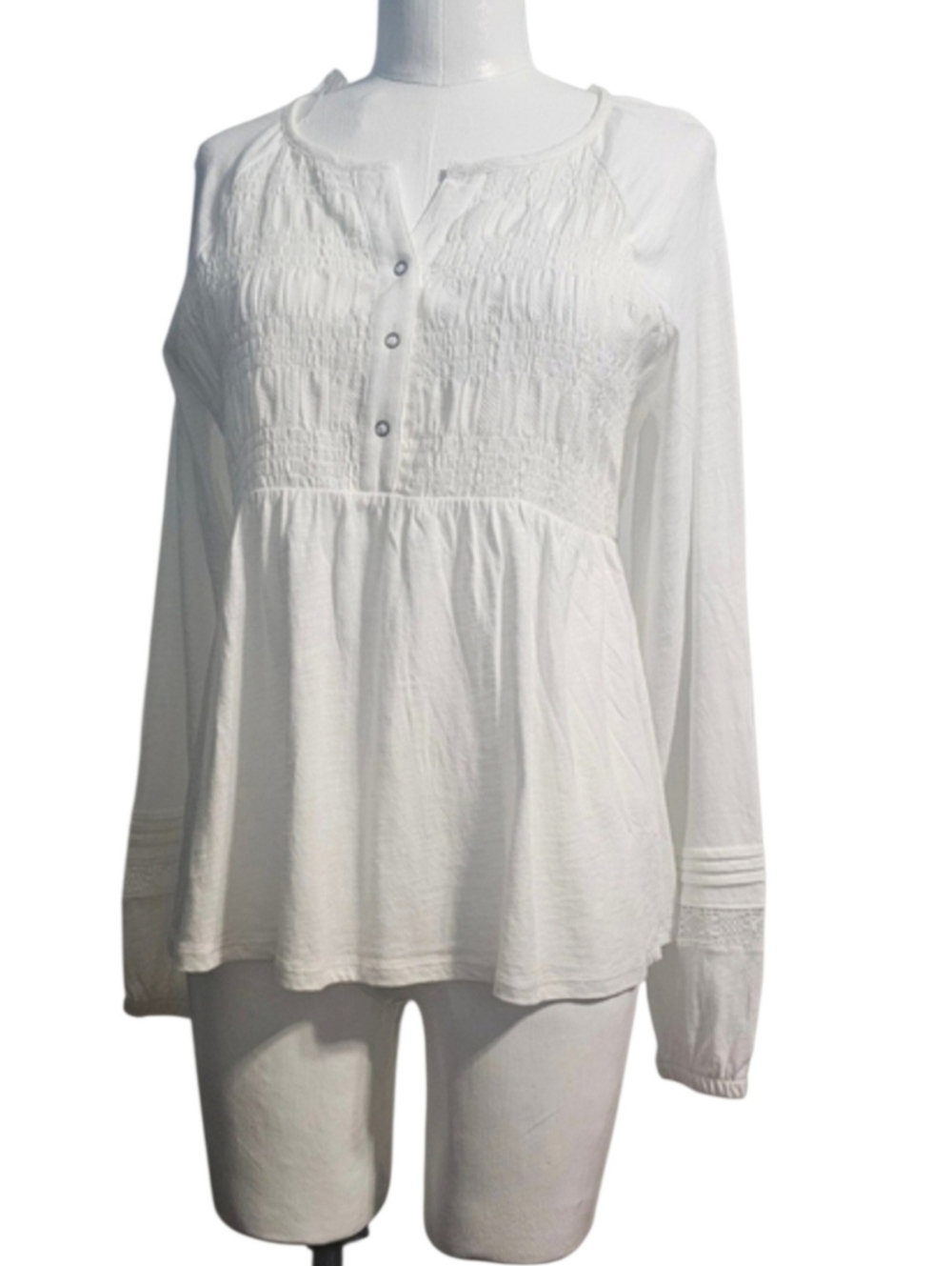 Rewind Women's Long Sleeve White Babydoll Style  Blouse Sz M